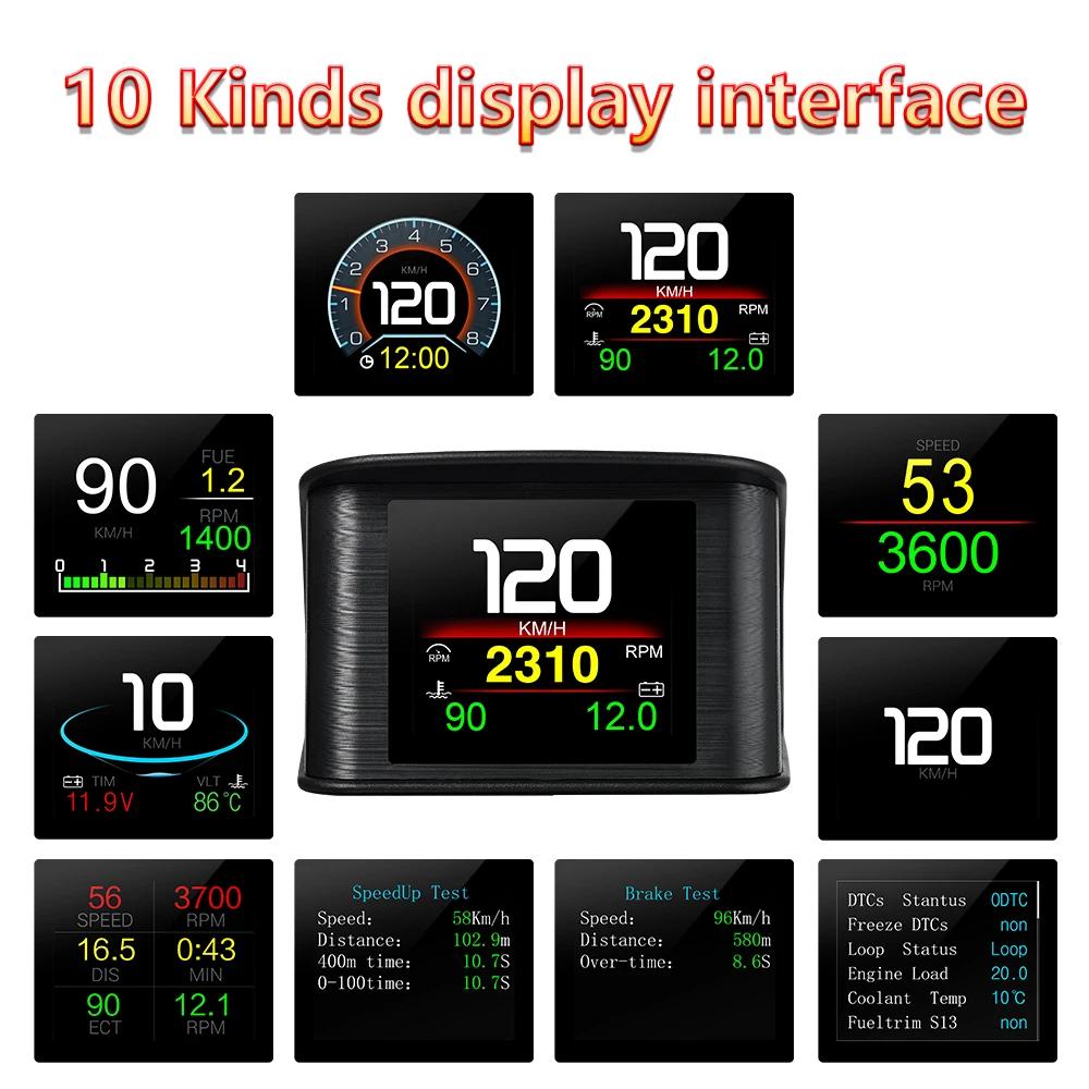 HUD OBD2 + GPS ordinateur de bord affichage tête haute tachymètre de voiture Turbo pression d'huile 