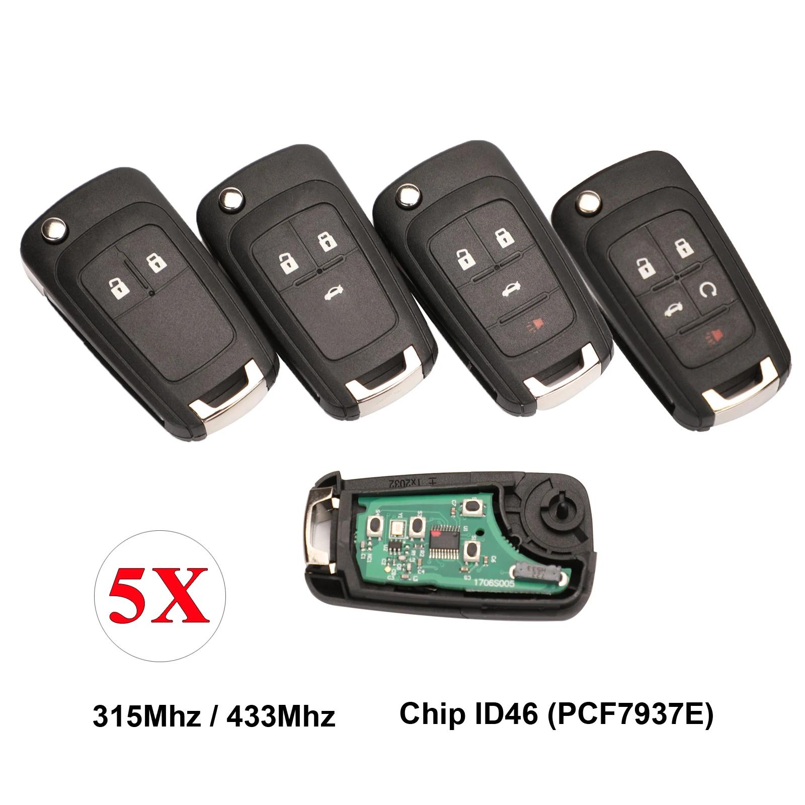 Jingyuqin – télécommande à clapet, 5 pcs/lot, 315/433MHz, avec puce ID46, pour Chevrolet Cruze Aveo,