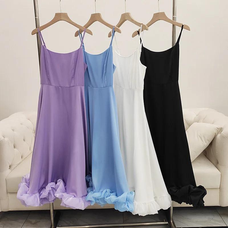 Robe longue élégante à volants pour femmes, jupe trapèze, jupe trapèze, monochromatique, sangle à la