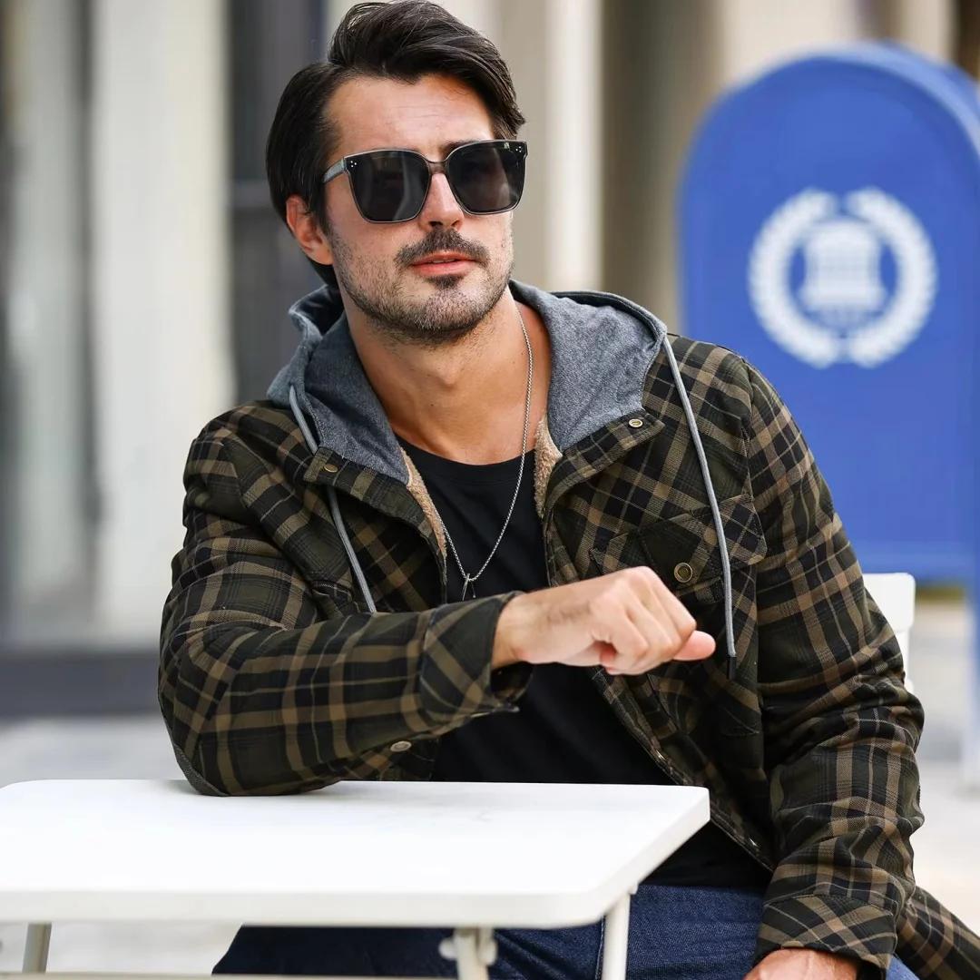 Vestes d'hiver à capuche pour hommes, manteau chaud en peluche, décontracté, épais, à carreaux, en f