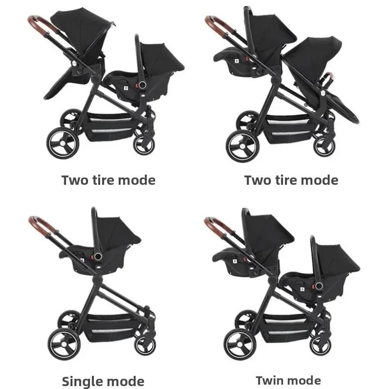 NOUVEAU Poussettes jumelées ultra-légères, poussettes multifonctions avec sièges auto, 3-en-1 pliabl