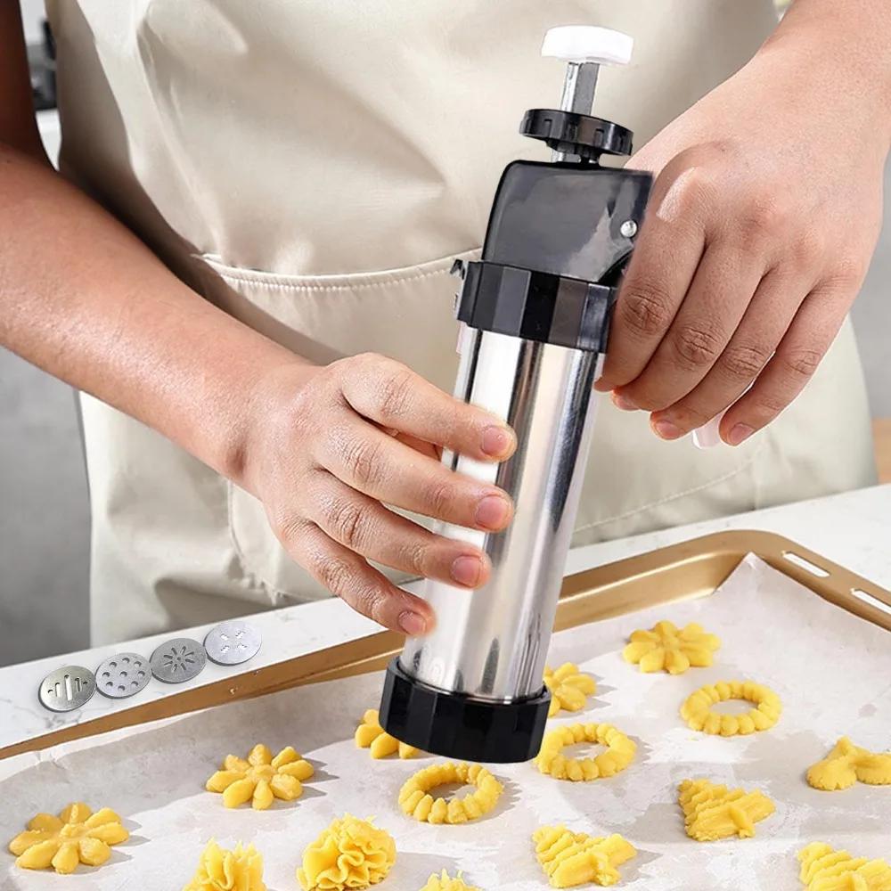 Pistolet à Biscuits en Acier Inoxydable, Outils de Cuisson, pour Décoration de Crème, de Gâteau, Mac