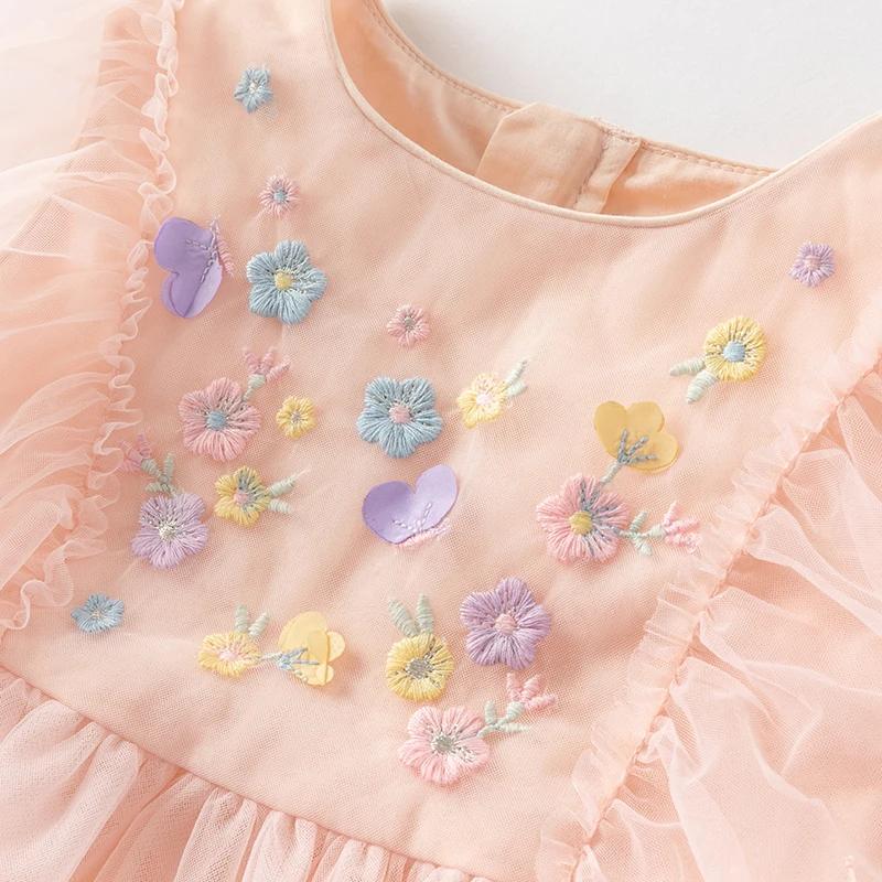 Dave Bella filles bébé robe de princesse été doux mignon broderie enfants maille robe élégante fête 