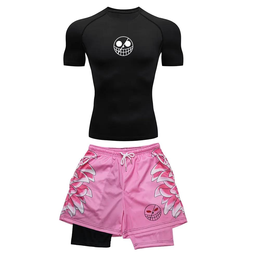 Survêtement de course pour hommes, imprimé Anime, entraînement, Fitness, ensemble de vêtements de Sp