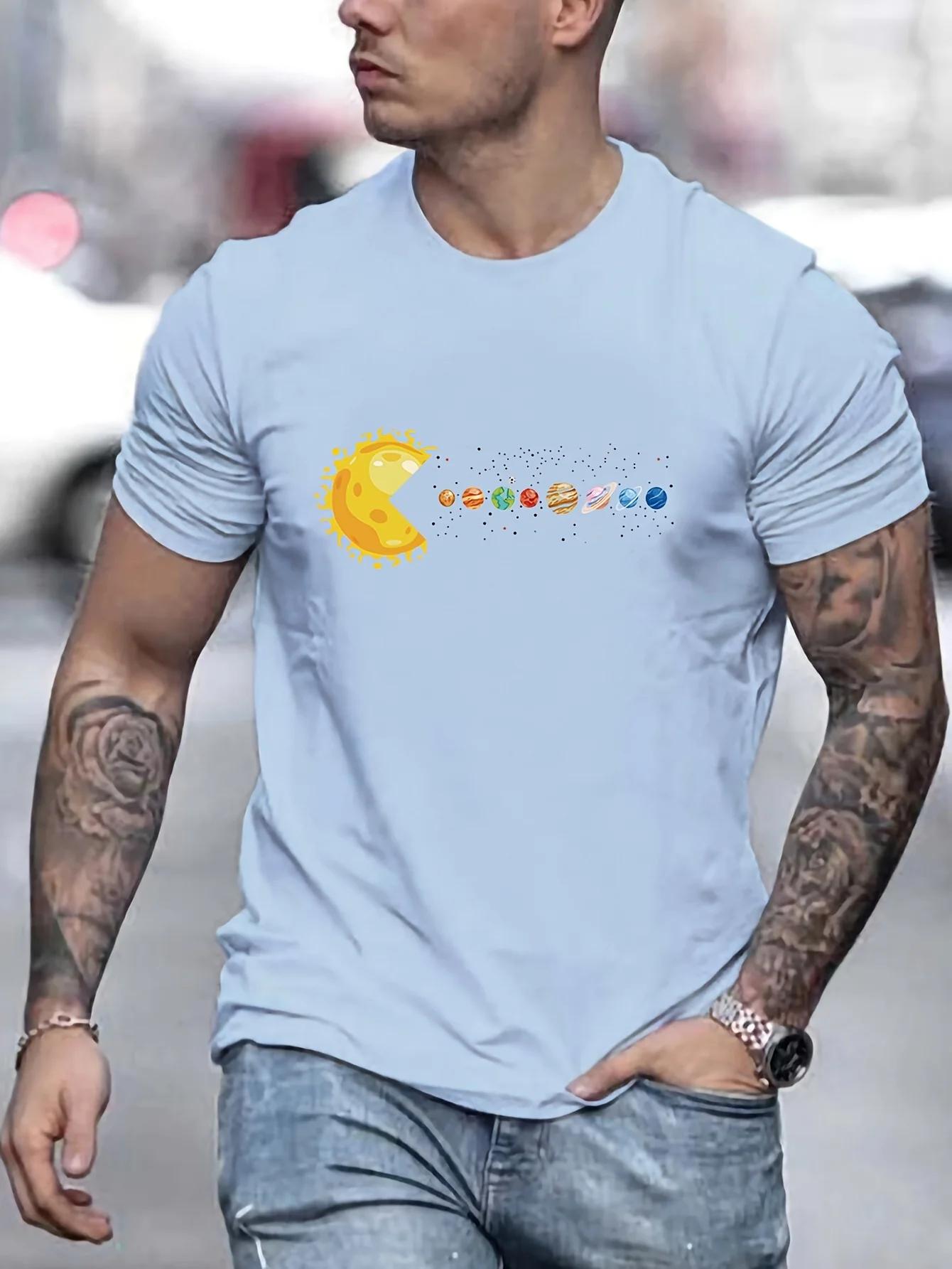 T-shirts imprimés planètes du système solaire pour hommes, T-Shirt respirant décontracté à séchage r