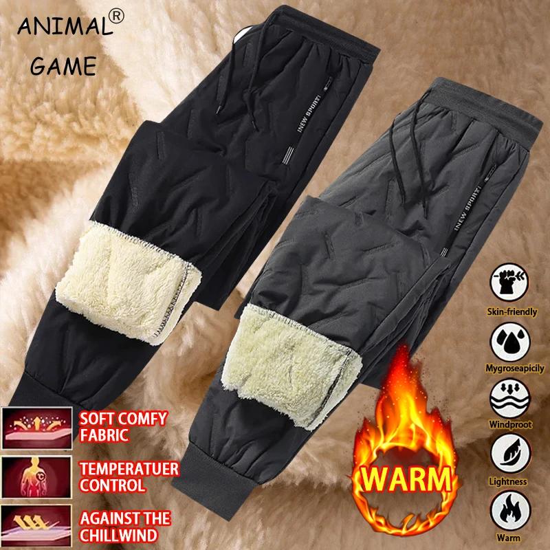 Hiver hommes peluche épais polaire imperméable pantalons de survêtement coupe-vent pantalons décontr