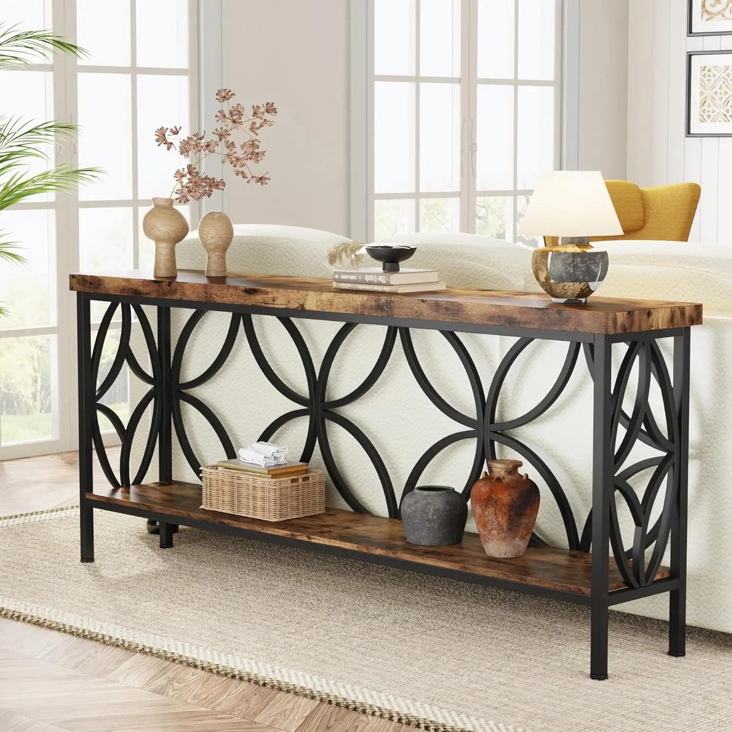 Table de canapé étroite de 70 à 9 pouces, table de canapé longue industrielle derrière le canapé, ta
