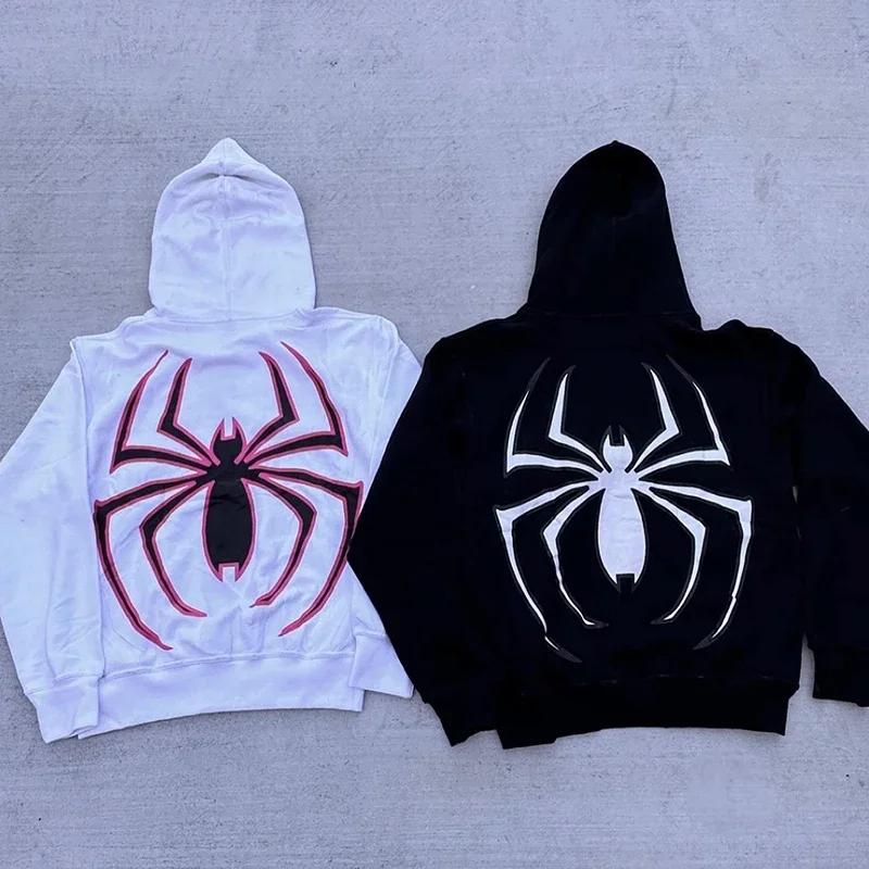 Sweat à capuche araignée pour hommes et femmes, fermeture éclair complète, Streetwear, graphique Har