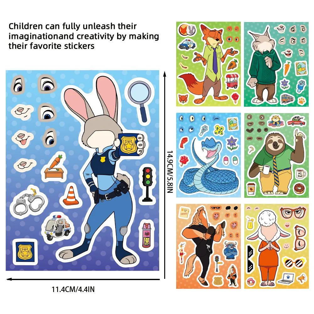 8/16 feuilles faire un visage Zootopia 2 Puzzle dessin animé autocollants bricolage Ryder Chase asse