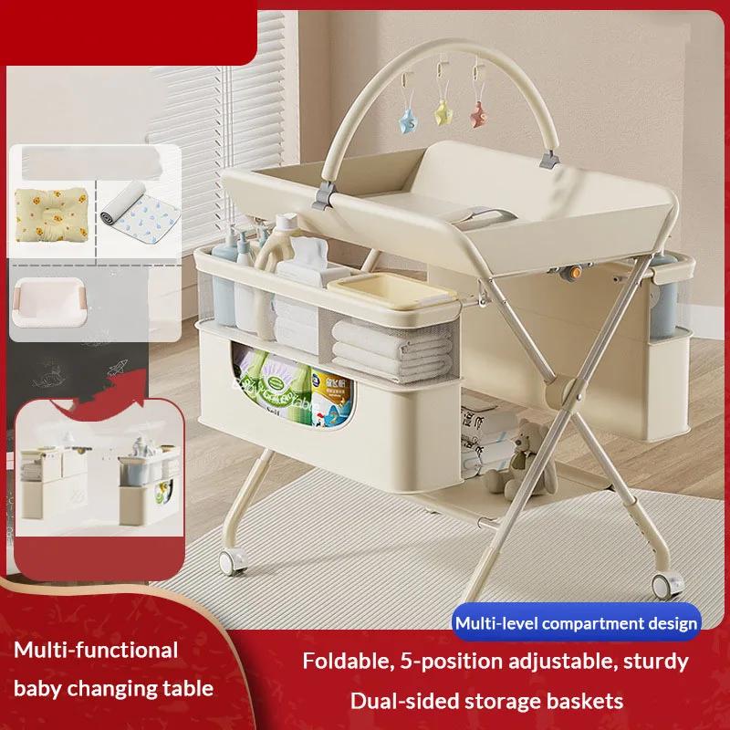Table à langer pour bébé avec design multifonctionnel pliable, hauteur réglable, construction stable