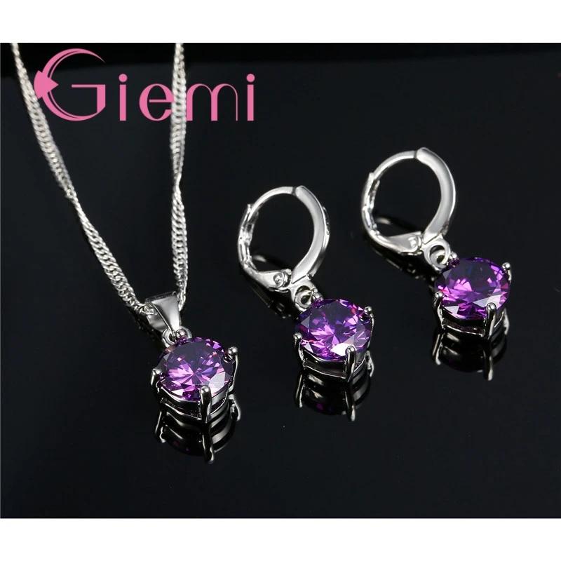 Ensemble de bijoux de mode en argent regardé 925 pour femmes, collier pendentif, boucles d'oreilles 