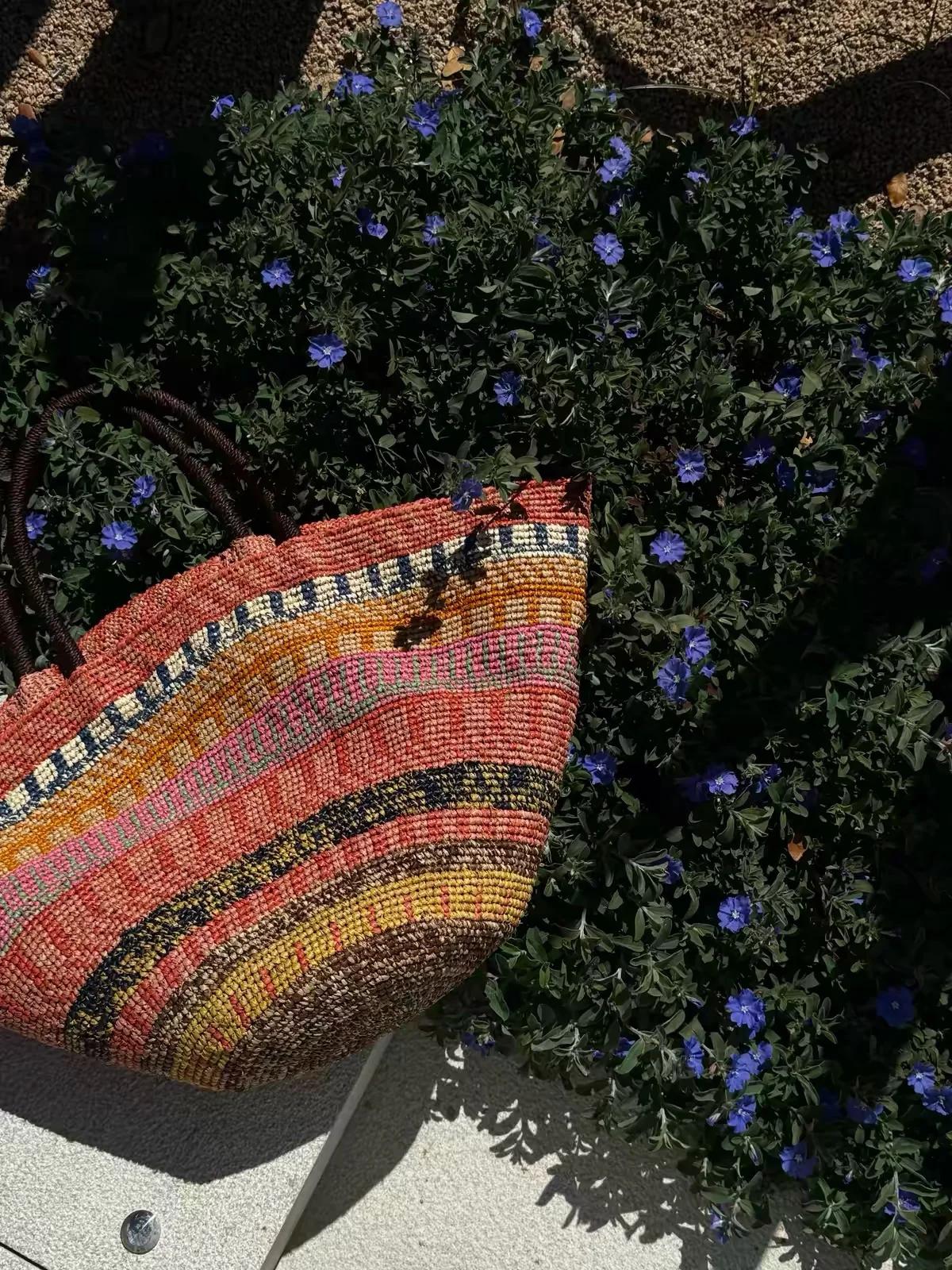 Sac à bandoulière en raphia coloré pour femme, sacs à main de luxe de créateur, grand sac fait main,