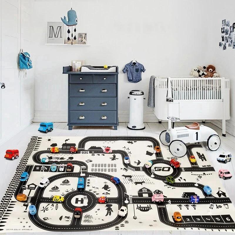 Tapis de carte de route 130x100CM pour enfants, Parking, feuille de route 83x58CM, carte de la circu