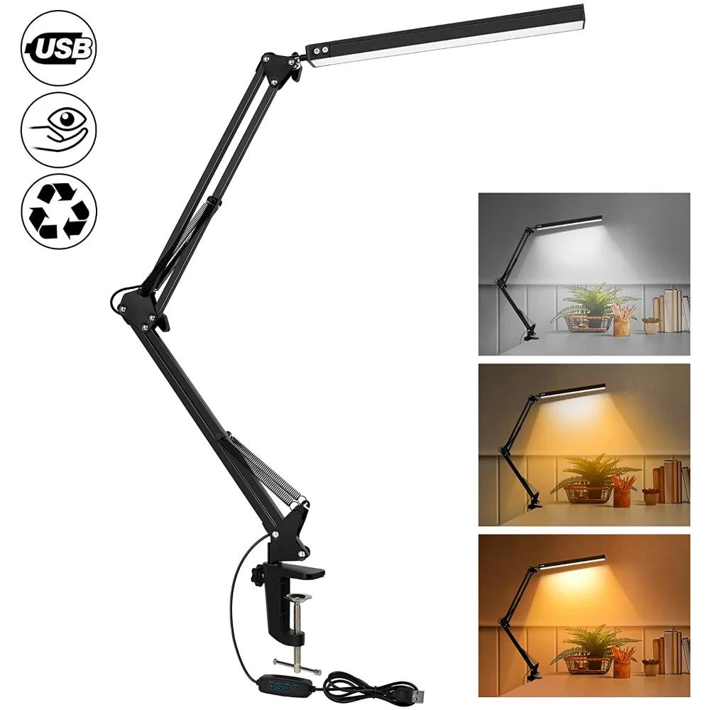 Lampe de bureau LED avec pince 10W lampe de bureau à bras oscillant lampe de bureau à intensité vari