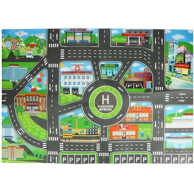 Tapis de carte de route 130x100CM pour enfants, Parking, feuille de route 83x58CM, carte de la circu