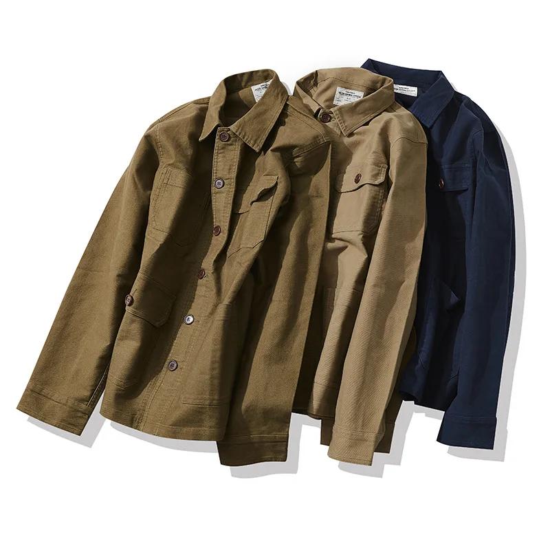 Automne et hiver nouveau OKONKWO Moleskin lourd rétro français vêtements de travail veste Multi sac 
