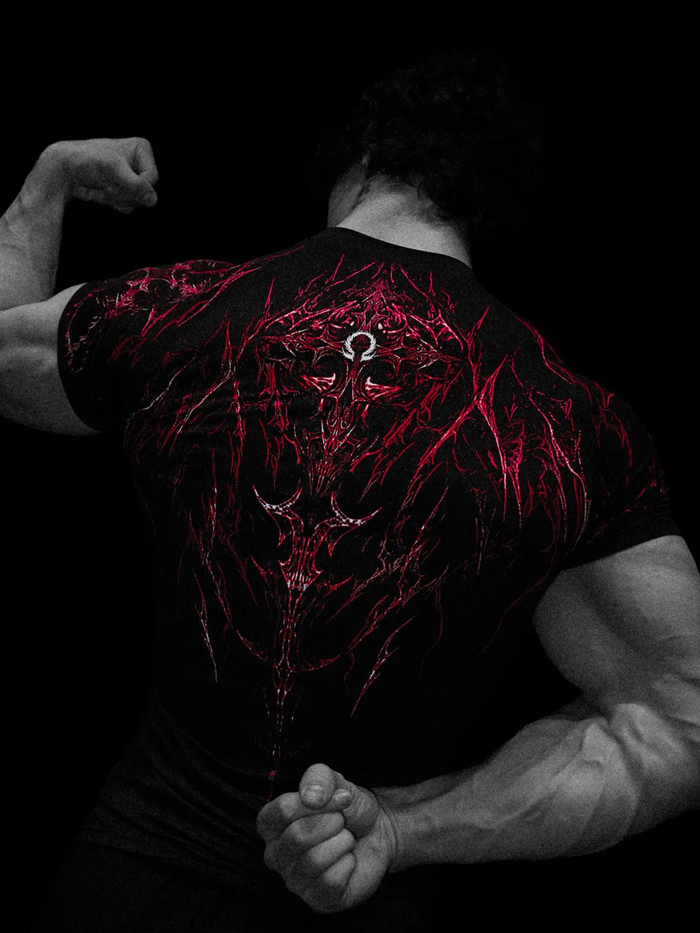 T-shirt de sport imprimé à compression à séchage rapide pour homme Dark Dragon Slayer, nouvelle coll