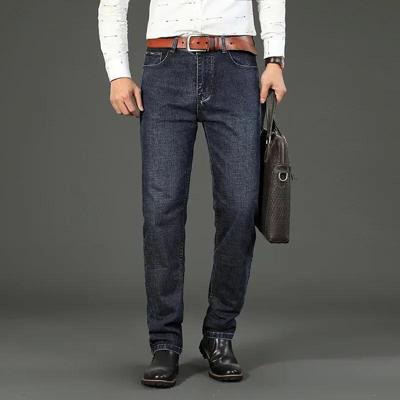 Wthinlee Nouveau Jean Homme Business Décontracté Coupe Droite Extensible Tendance Classique Bleu Noi