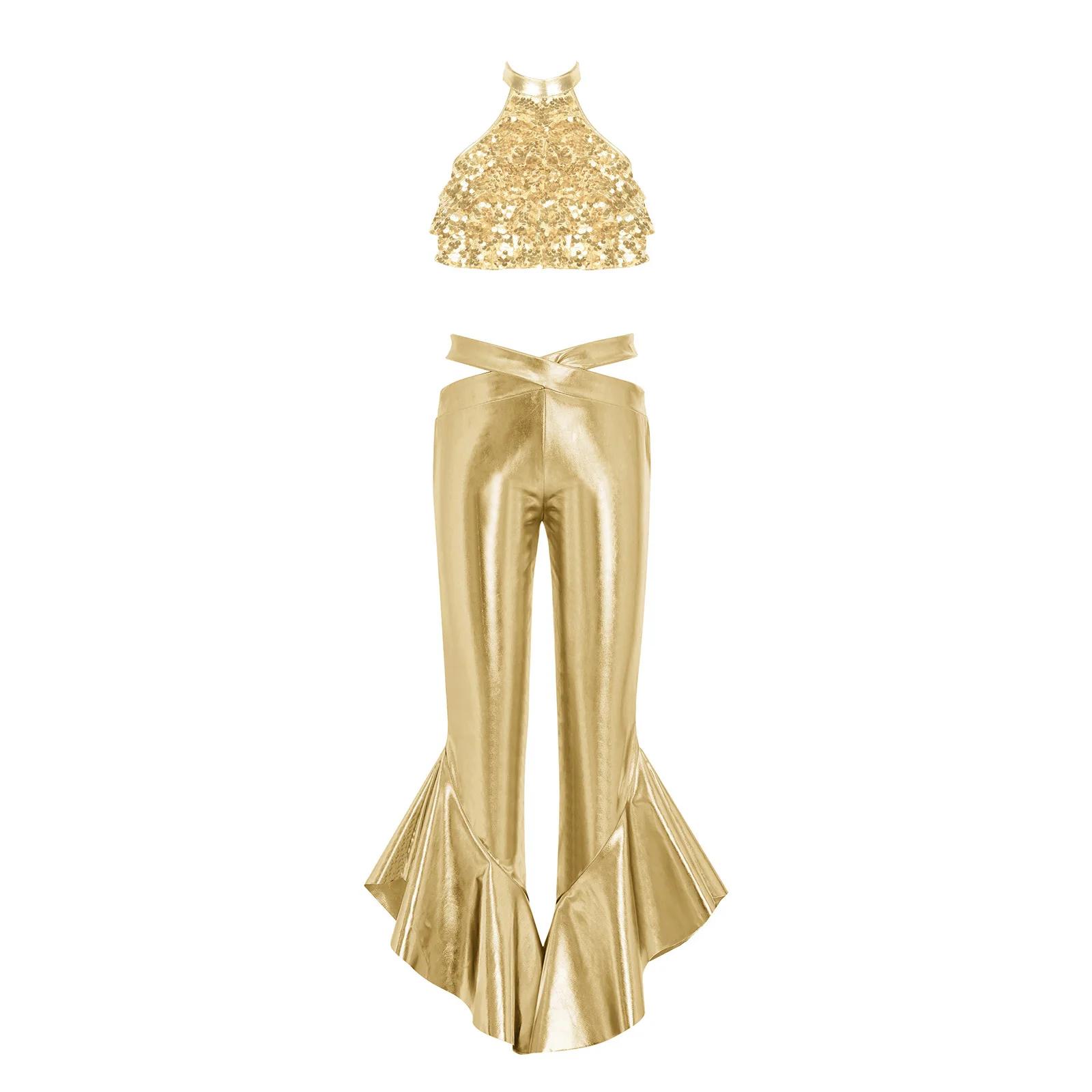Tenue de danse latine et jazz pour filles, avec paillettes, style disco années 70, vêtements hippie,