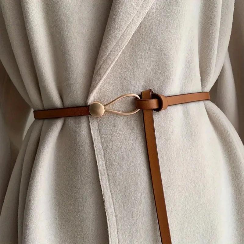 Ceinture nouée vintage sans trou pour femme, ceinture en cuir PU, document solide, environnement déc