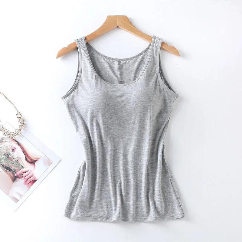 2023 Débardeur pour femme avec soutien-gorge intégré Col Gilet Couleur unie rembourré Slim Fit Débar