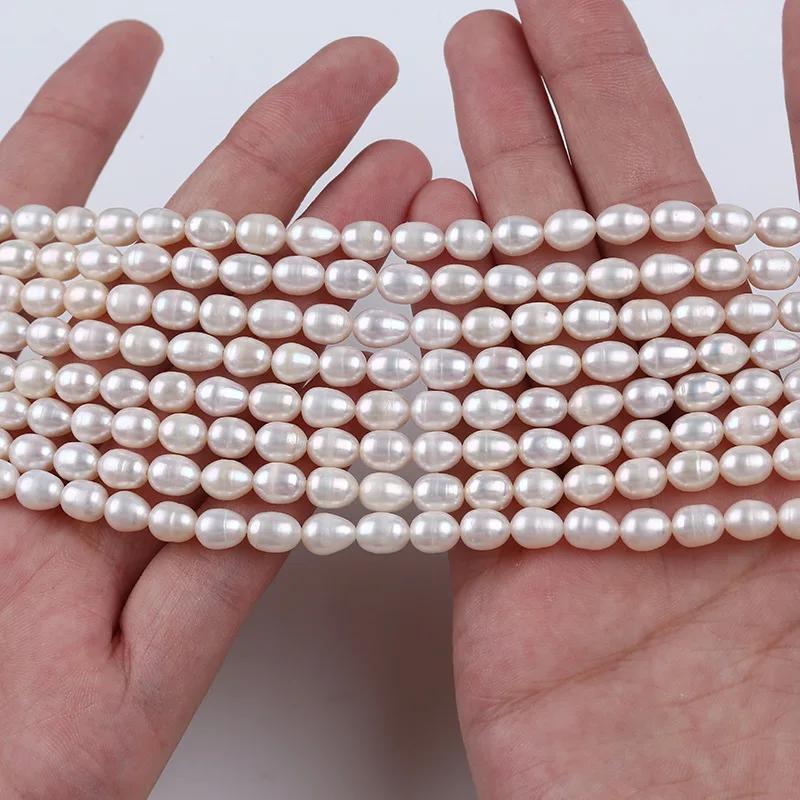 Perles d'eau douce naturelles, perles de riz AAA 5-6mm, perles d'espacement blanches en vrac pour la