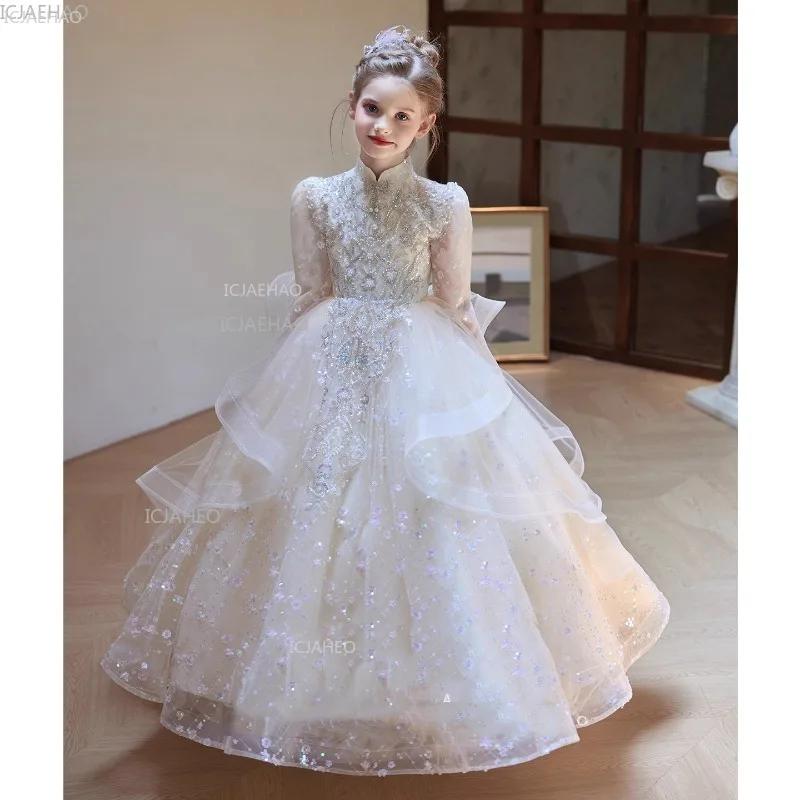 Robe de soirée pour filles, robe de mariée à fleurs, robes formelles de concours de princesse d'anni
