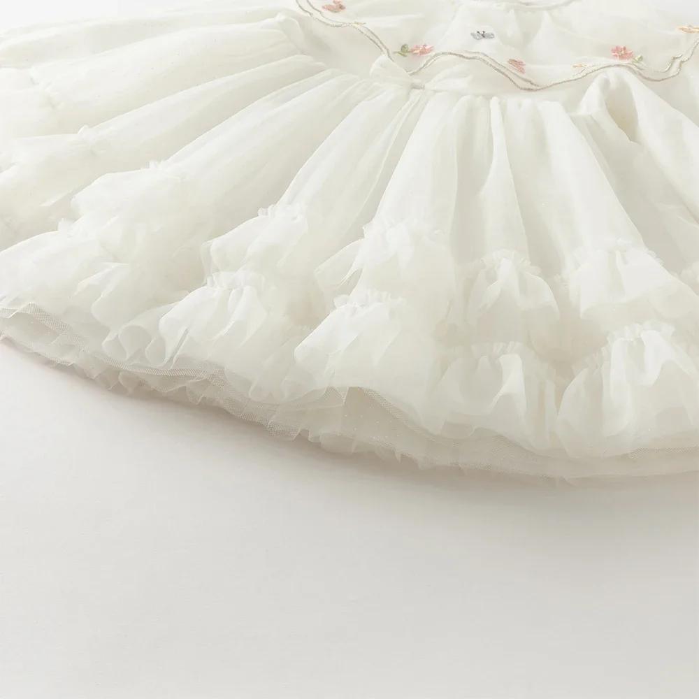 Dave Bella – robe de princesse pour petites filles, automne, manches longues, maille blanche, douce,