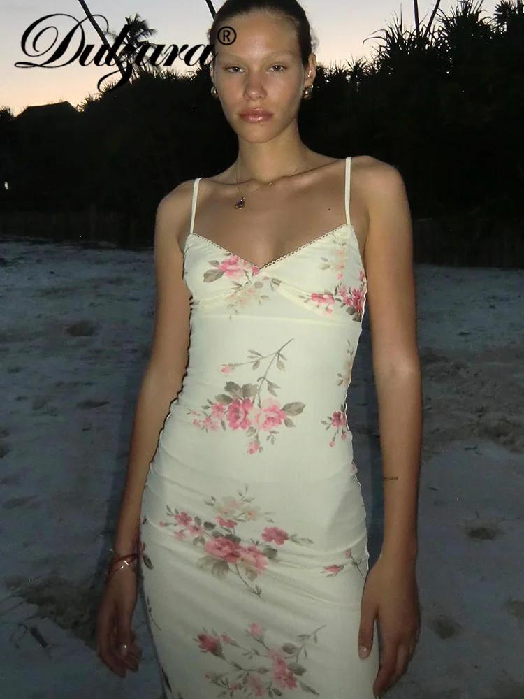 Dulzura – vêtements Sexy Y2K, imprimé Floral, sans manches, dos nu, moulante, Maxi, pour femmes, ten