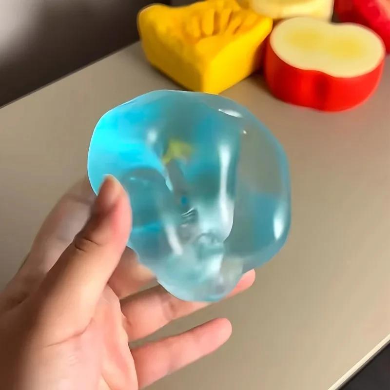 Jouets Squishy en Maltose Bleue Anti-Stress, Jouets Sensoriels Fidgets, Jouet Souple Transparent Sim