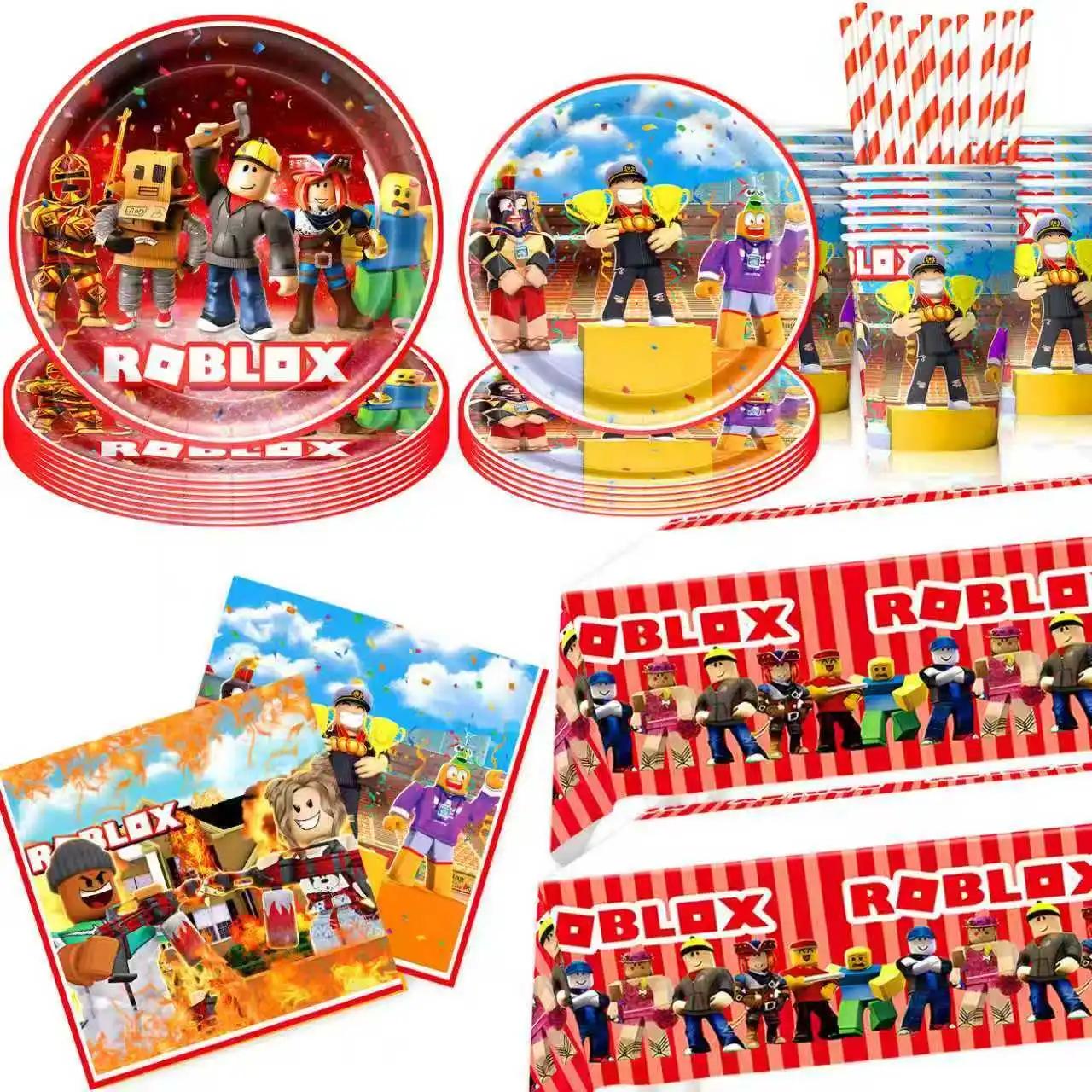Roblox – ensemble de décoration de fête d'anniversaire, vaisselle de jeu, sac cadeau, nappe, ballon,