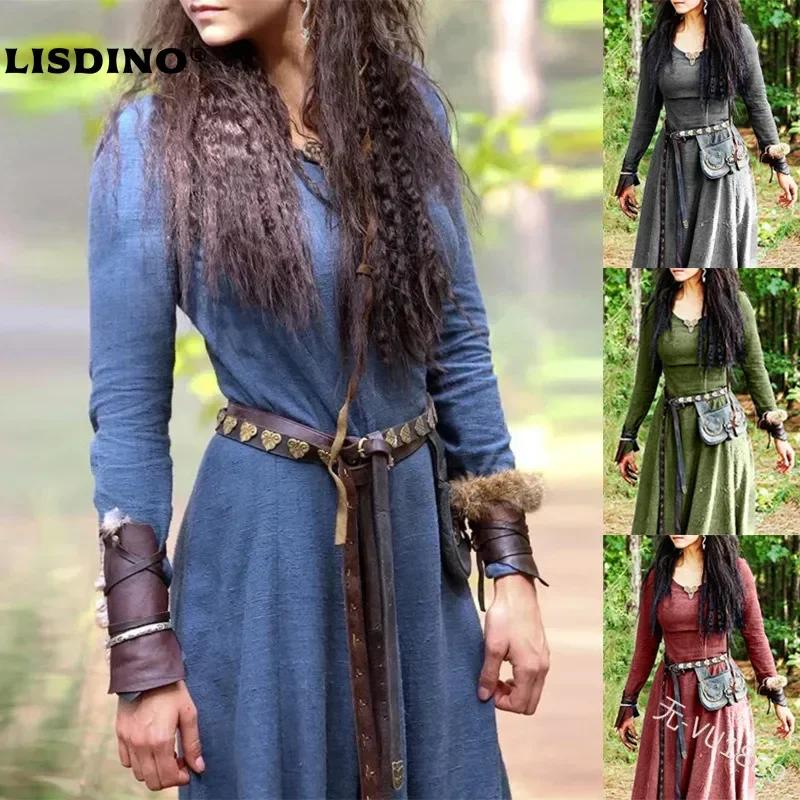 LisdinoMedieval Robe femmes à manches longues Maxi Robe Vintage fée elfique Robe Renaissance celtiqu