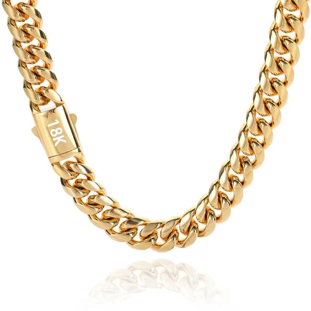 Haute qualité largeur 8-14mm acier inoxydable couleur or chaîne cubaine étanche hommes femme gourmet