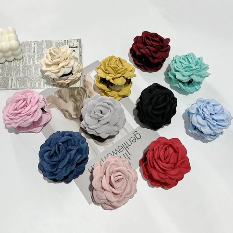 Pinces à cheveux en tissu français pour femmes et filles, pinces à cheveux fleur rose, épingles à ch