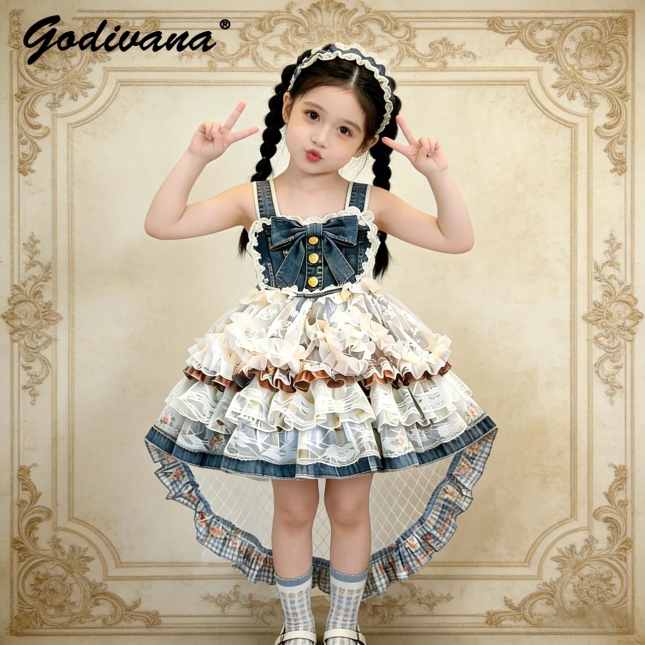 Robe d'été sans manches en jean et maille patchwork pour bébés filles, avec dentelle et tutu, idéale