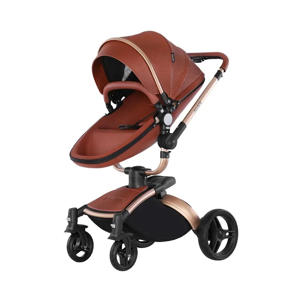 Poussette bébé 3 en 1, landau bidirectionnel de paysage haut, en cuir PU, pliable, absorbant les cho