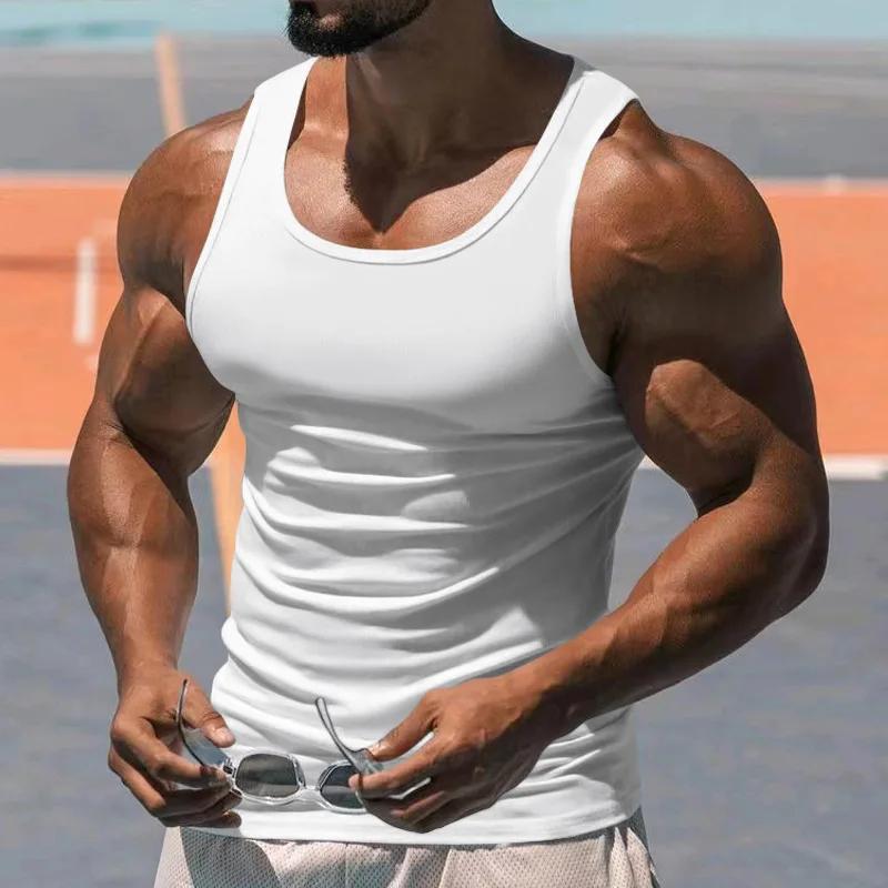 Gilet moulant en pur coton pour hommes, débardeur de sport décontracté, sans manches, haut basique, 