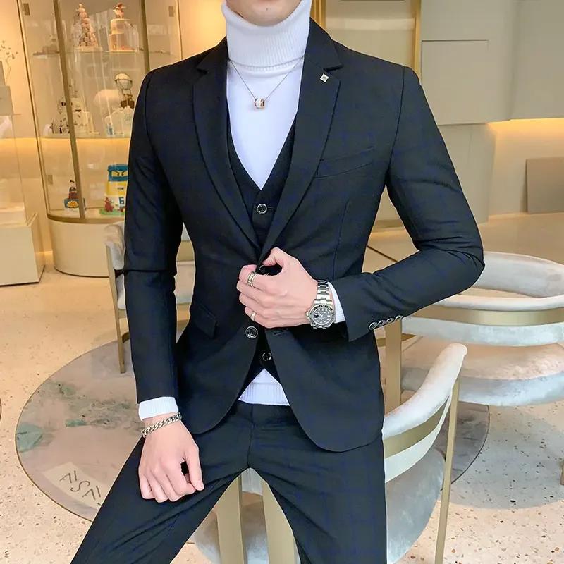 Ensemble de blazer et pantalon émaillé pour hommes, costume de performance, robe de mariée du marié,