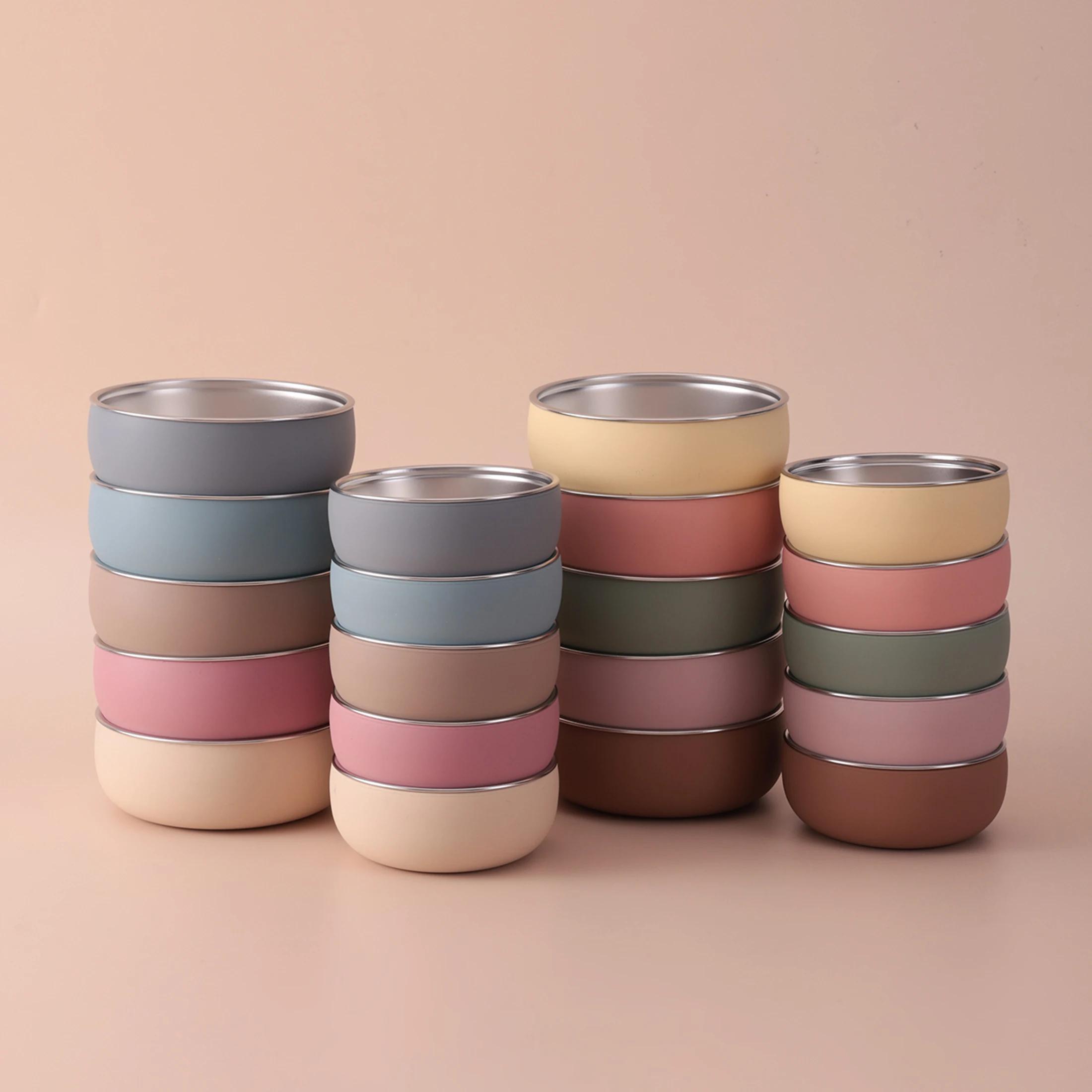 Couleur enfants 2 pièces bol en acier inoxydable ensemble de vaisselle pour l'alimentation du bébé d