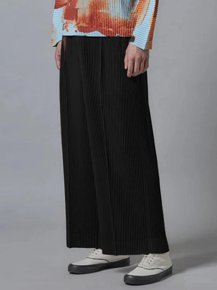 Nouveau pantalon large plissé Miyake pour homme, pantalon décontracté ample, pantalon long de rue