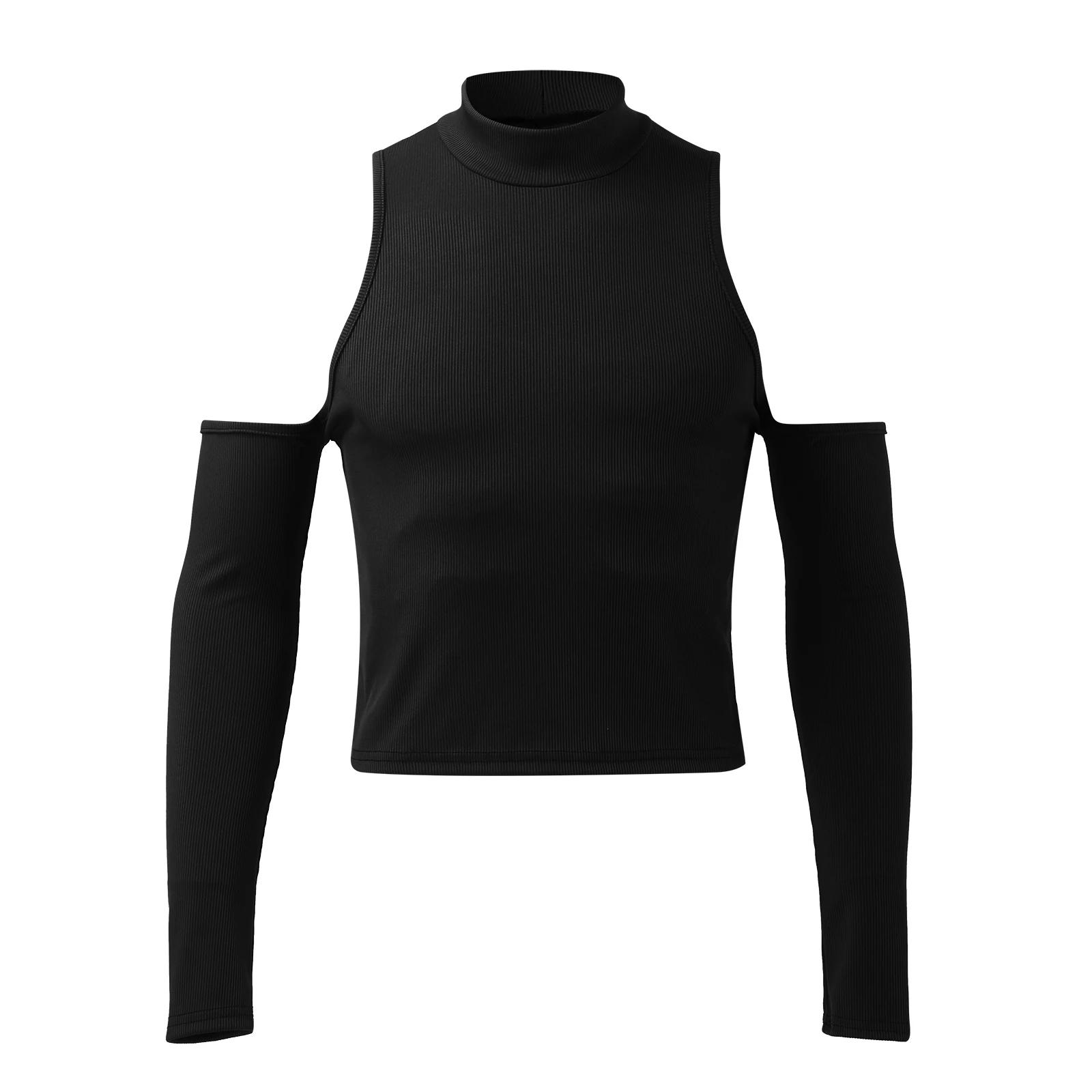 T-shirt manches longues col roulé pour hommes, Chic, ajouré, décontracté, Streetwear, Sexy, épaules 