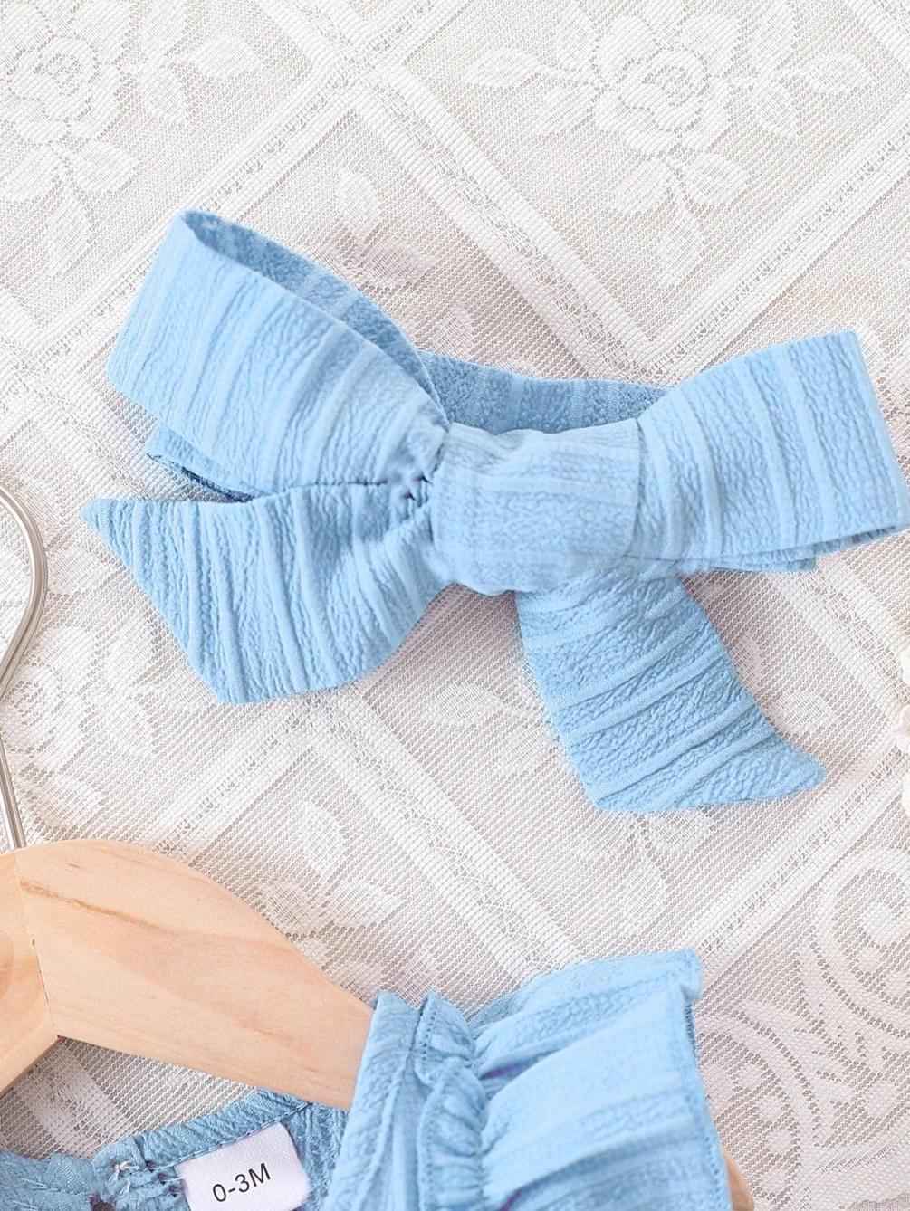 Robe d'été bleue pour bébé fille, avec bords à volants et nœud, robe de Style doux et mignon, adapté
