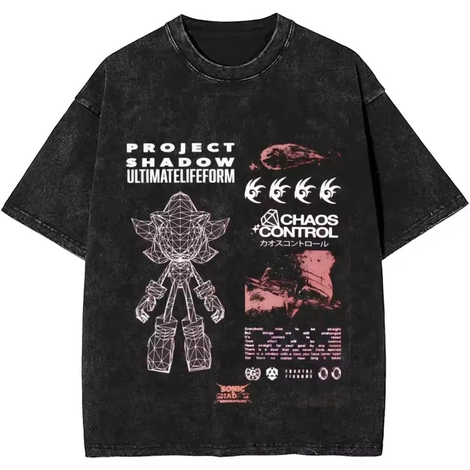 Japonais ombres hérisson lavé à manches courtes col rond Y2k T-Shirt hommes vêtements nouveau dans l