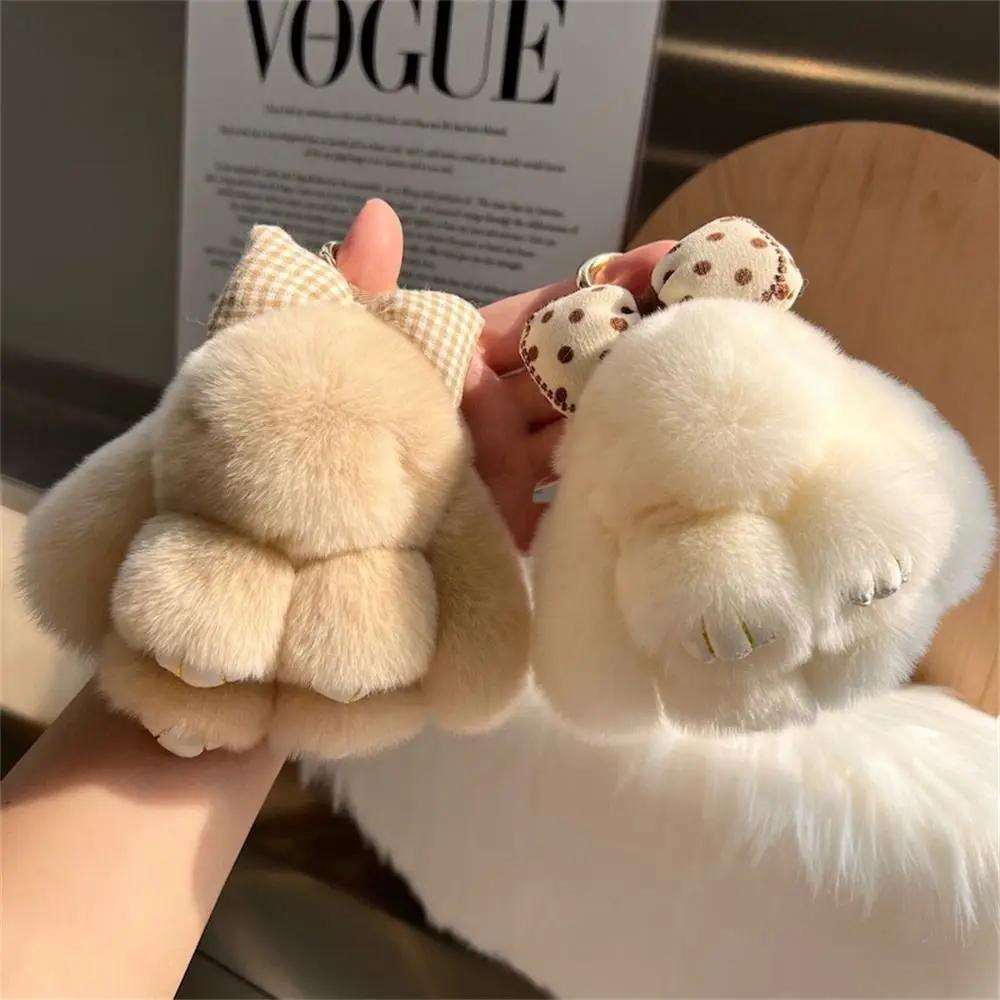 Porte-clés de voiture en peluche, Mini lapin, nœud en cheveux, sangle de sac, Couple de lapin mignon