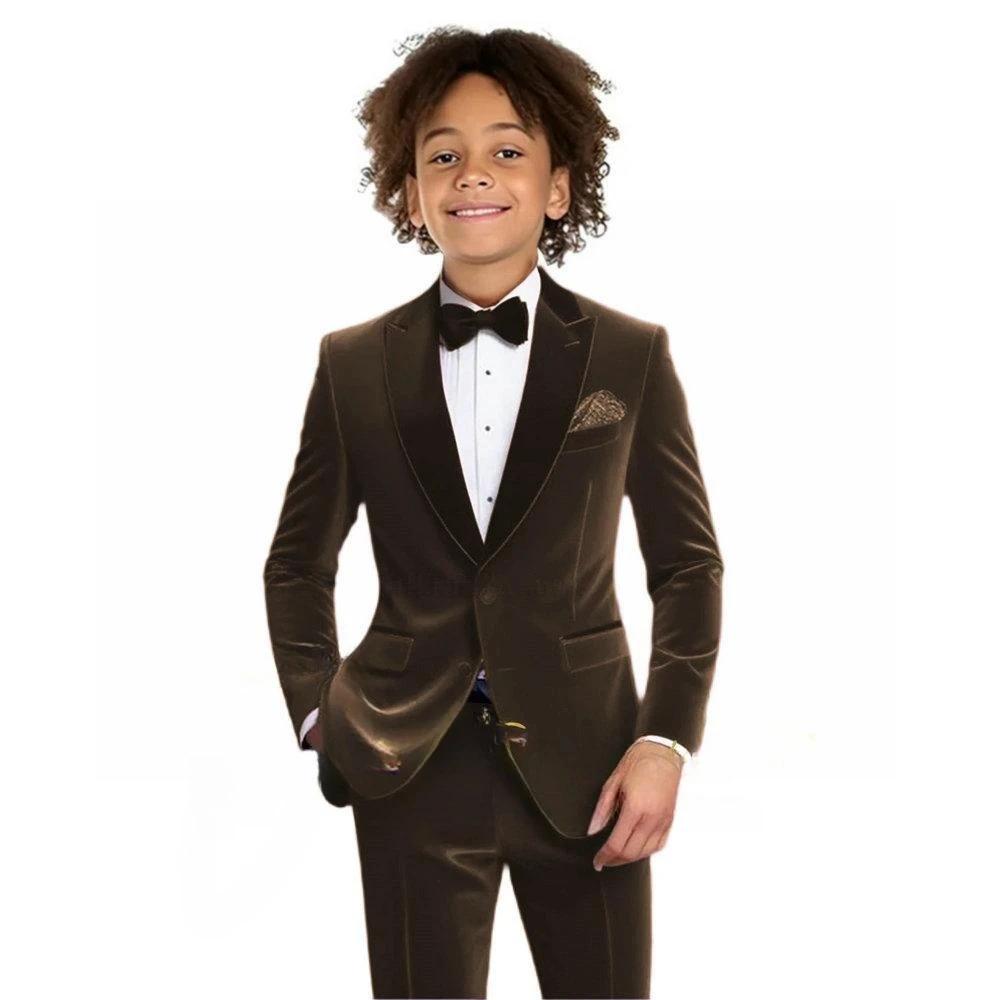 Ensemble de costume en velours multicolore pour garçons, 2 pièces, veste et pantalon, coupe cintrée,