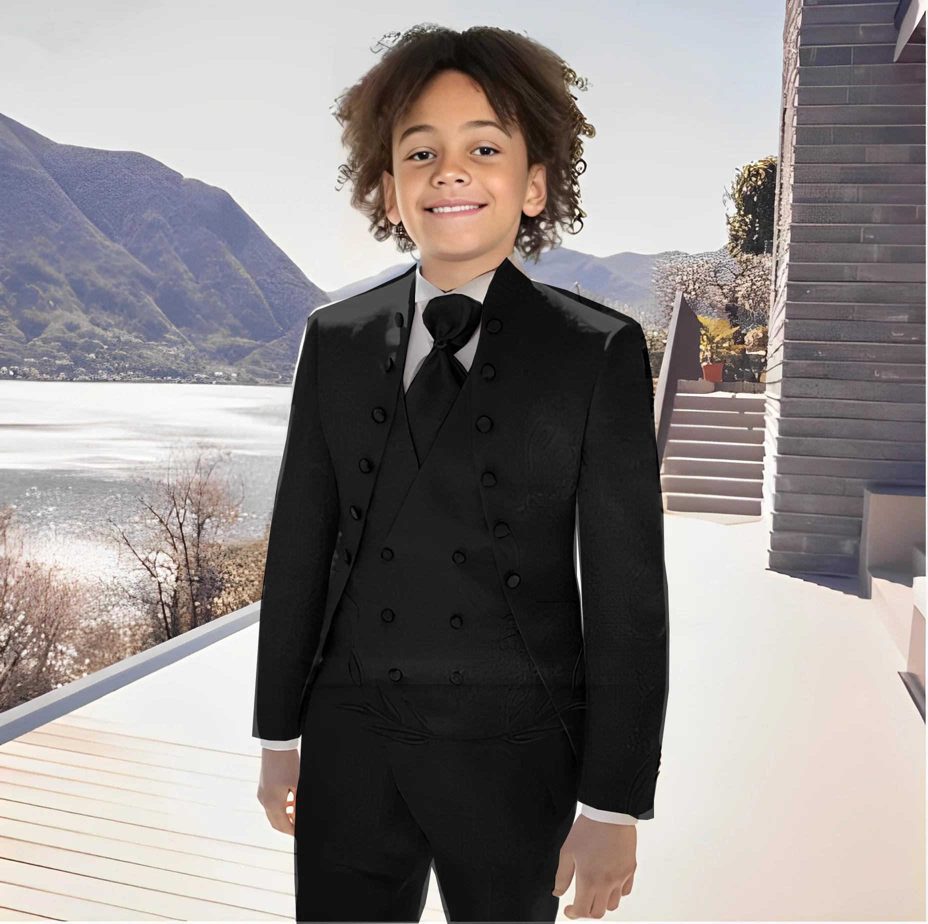 Costume Jacquard blanc pour garçons, 3 pièces, veste, pantalon, gilet, smoking pour enfants de 2 à 1