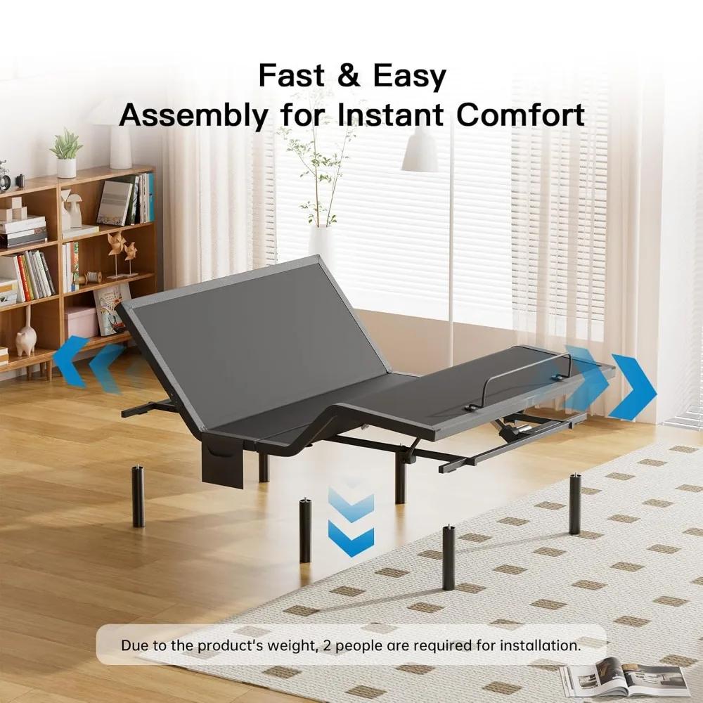 Cadre de lit Queen réglable avec massage, sommier électrique avec inclinaison tête et pied, ports US