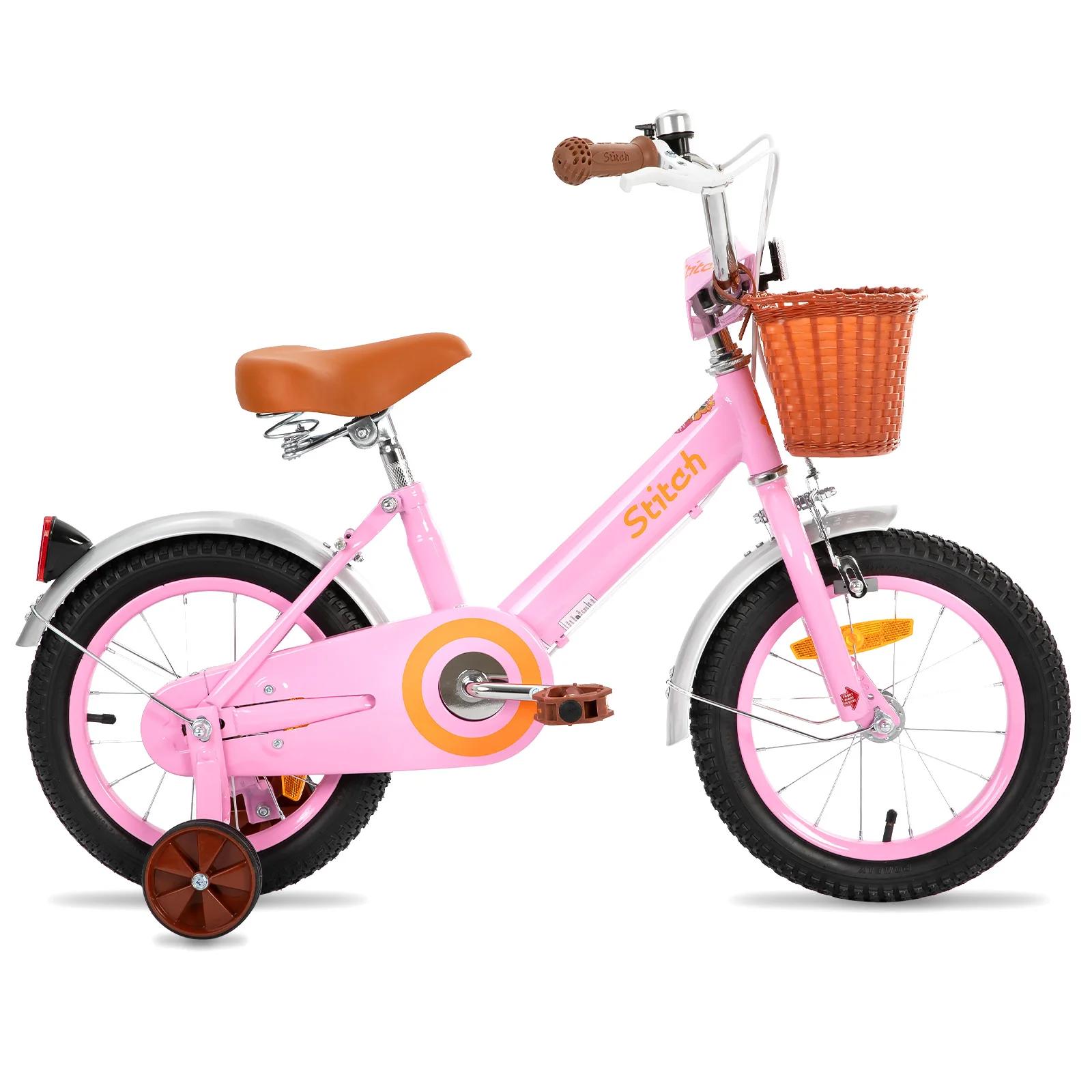 STITCH 14/16 Zoll Kinderfahrrad Dokument 3-7 jährige Mädchen, Kinderfahrrad mit Frontkorb et Stabili