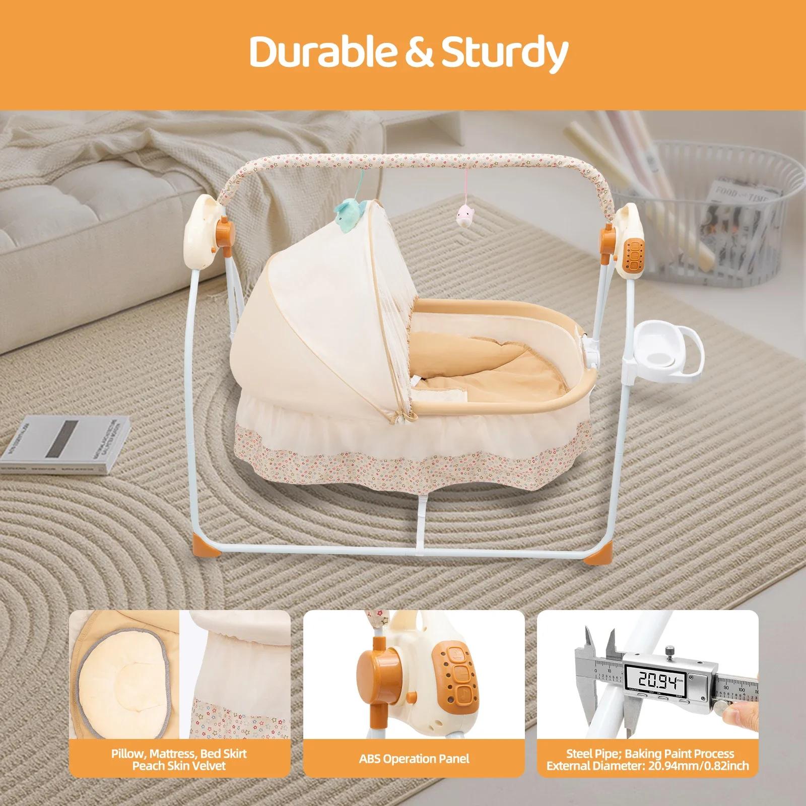 Berceau électrique pour bébé, 5 vitesses de balancement, berceuses Bluetooth, pliable, portable, cap