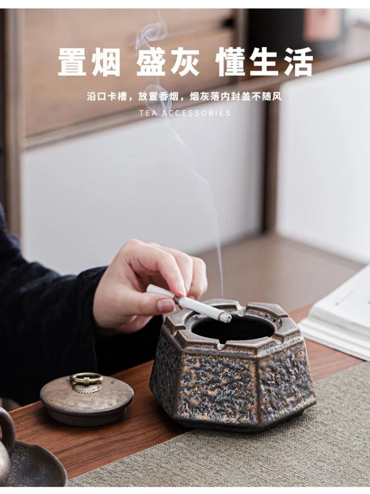 Cendrier en céramique rouillée de style japonais, ancien cendrier de puits, tasse à fumée, décoratio
